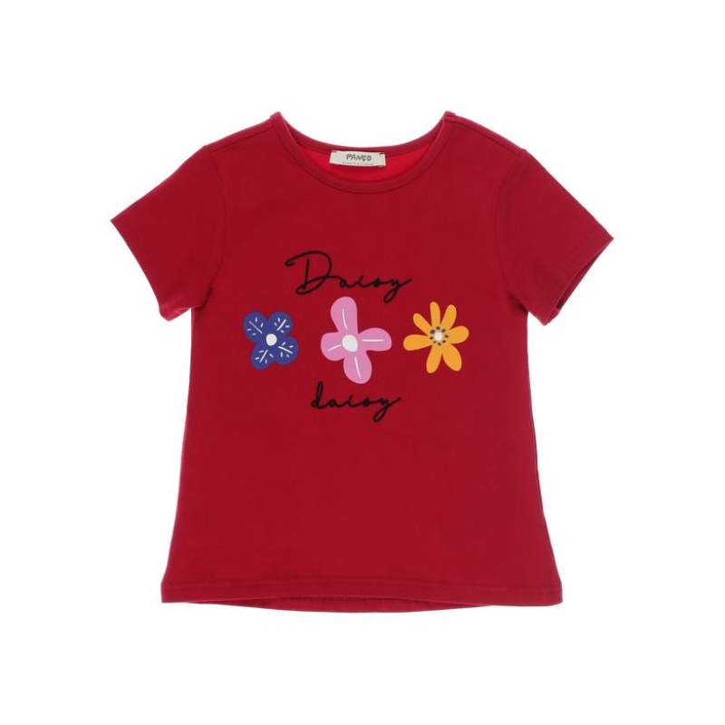Girls Front Floral Printed Short Sleeve T-shirt