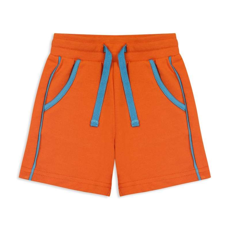Baby Boy Orange Striped Combed Cotton Shorts