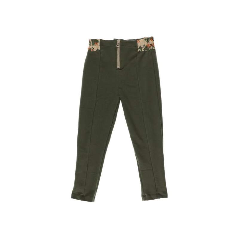 Girls Elastic Waist Zippered Stitching Detailed Knitted Leggings