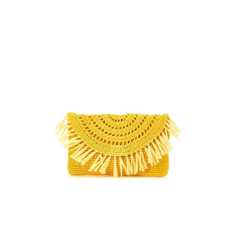 Yellow Female Straw Clutch
