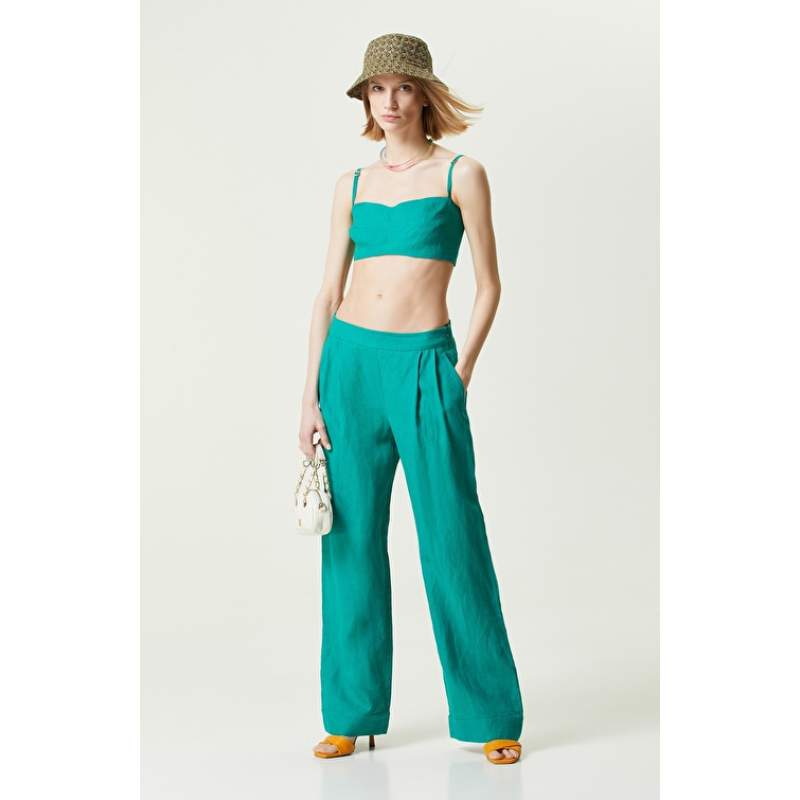 Green High Waist Linen Pants Green High Waist Linen Pants