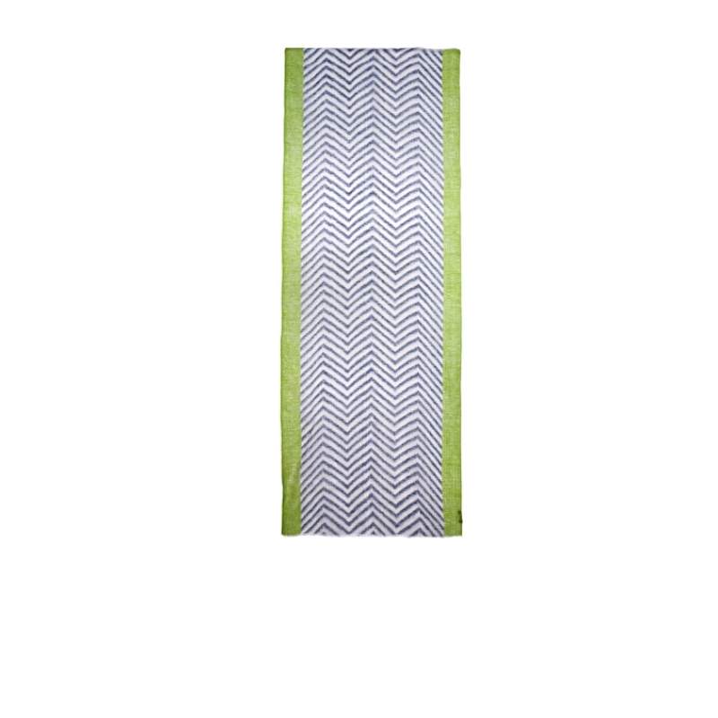 White Green Diagonal Patterned Unisex Linen Shawl