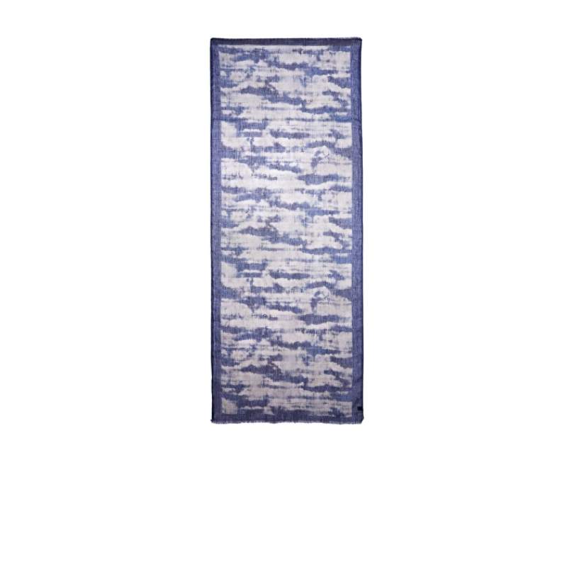 White Navy Blue Tie Dye Patterned Mens Linen Shawl