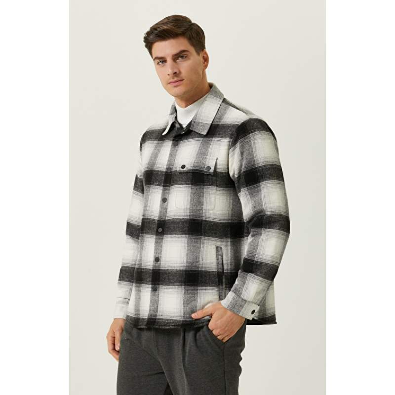 Slim Fit Black and White Outer Shirt