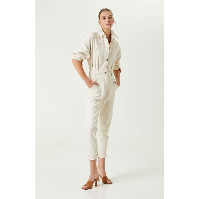 Natural Slim Fit Shirt Collar Denim Overalls