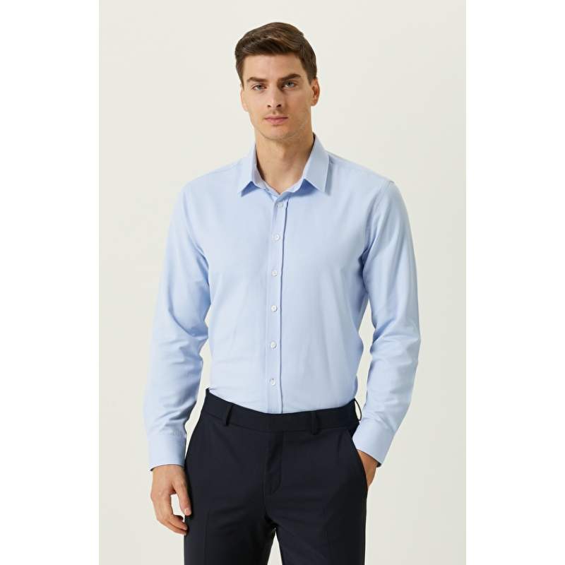 Slim Fit Light Blue Basic Diagonal Shirt
