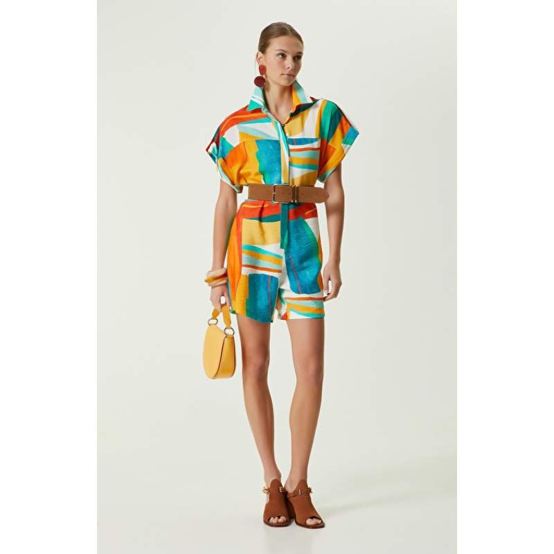 Green Ecru Orange Patterned Jumpsuit Green Ecru Orange Patterned Jumpsuit