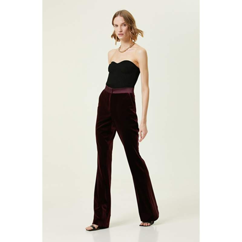 Claret Red Velvet Tuxedo Pants