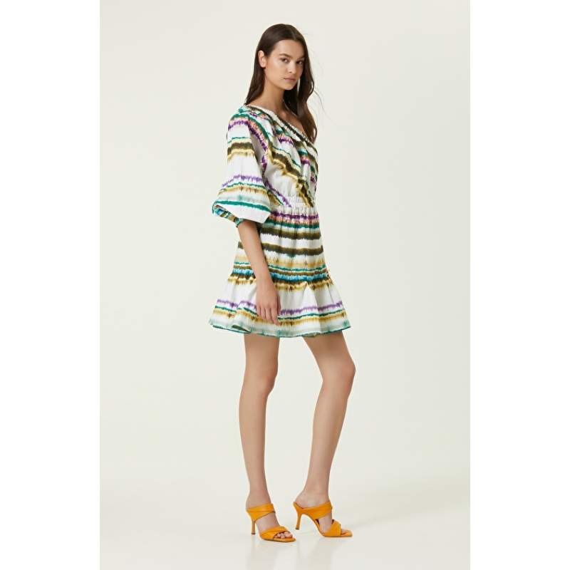 Ecru Khaki Mini Linen Dress