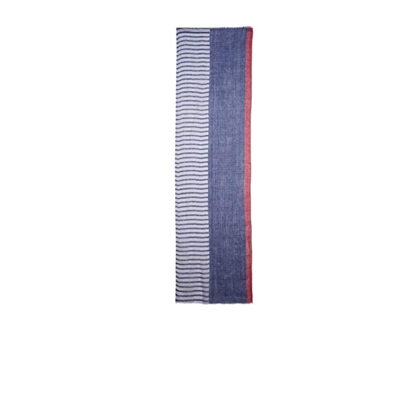 Navy Blue White Striped Womens Linen Shawl