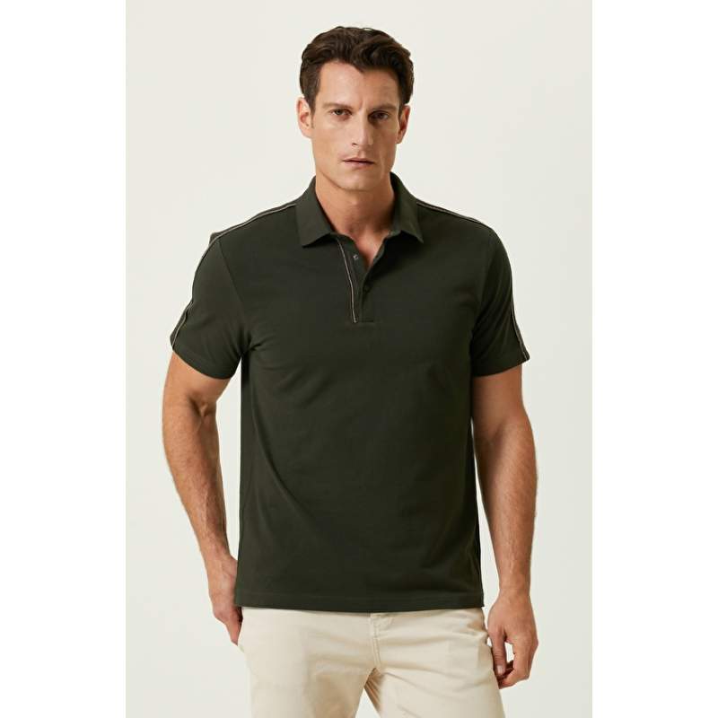Khaki Polo Neck T-Shirt