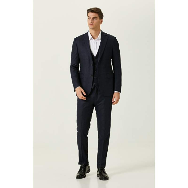Navy Blue Vest Wool Suit