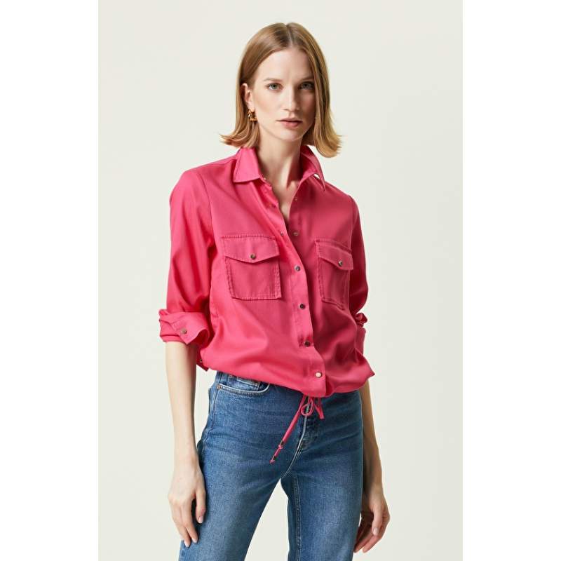 Pink Long Sleeve Tencel Shirt