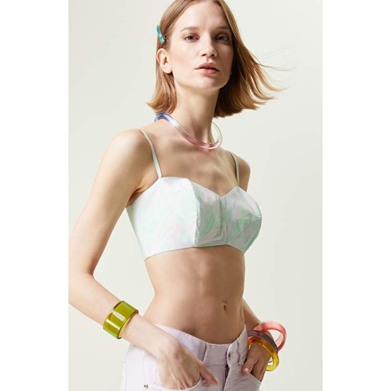 Green Pink Patterned Woven Bustier Green Pink Patterned Woven Bustier