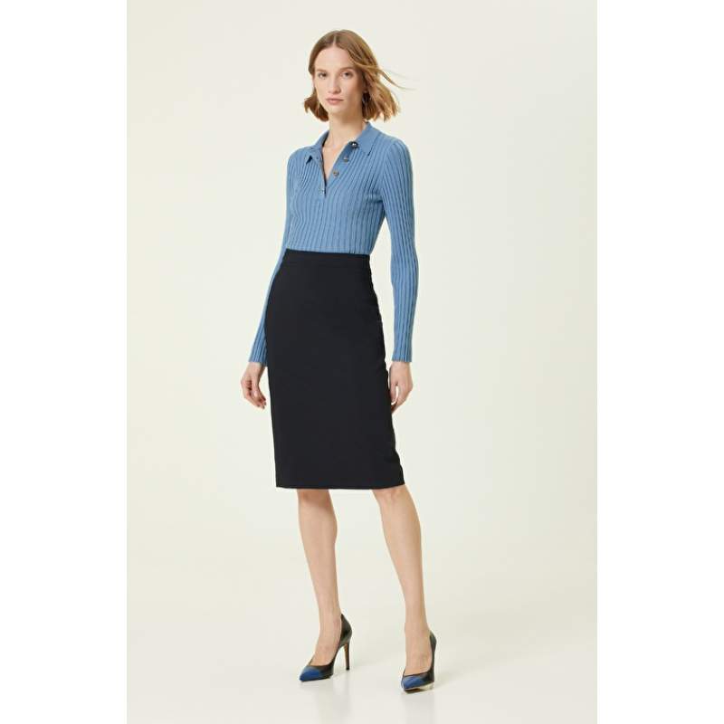Navy Blue Knee Length Pencil Skirt
