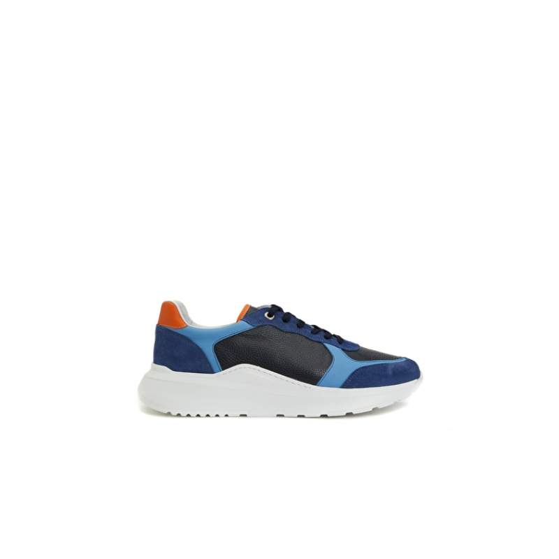 Navy Blue Mens Leather Sneaker