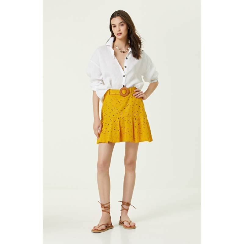 Mustard Mini Guipure Skirt