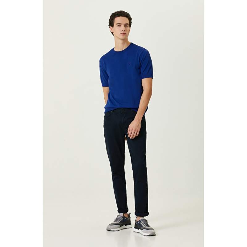 Navy Blue Slim Fit Casual Trousers