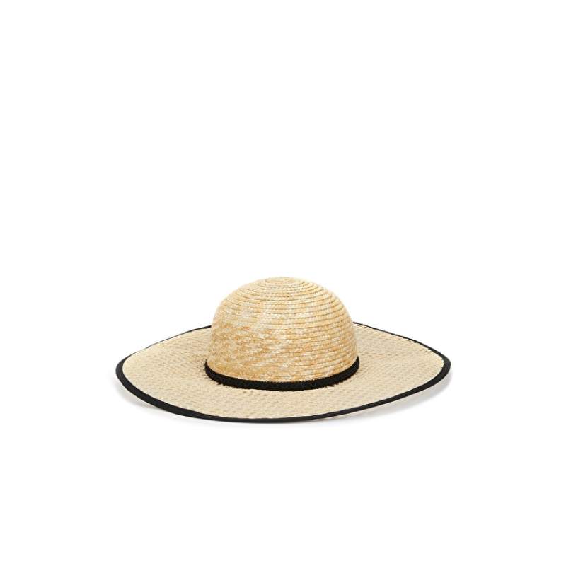 Black Beige Piping Detail Womens Straw Hat Black Beige Piping Detail Womens Straw Hat
