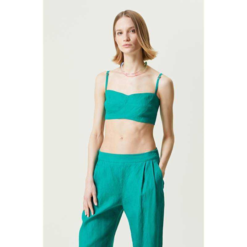 Green Strap Linen Bustier Green Strap Linen Bustier