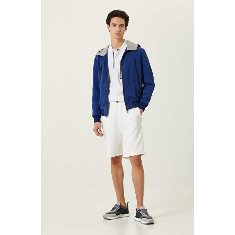 Ecru Combed Cotton Shorts With Elastic Waist Ecru Combed Cotton Shorts With Elastic Waist