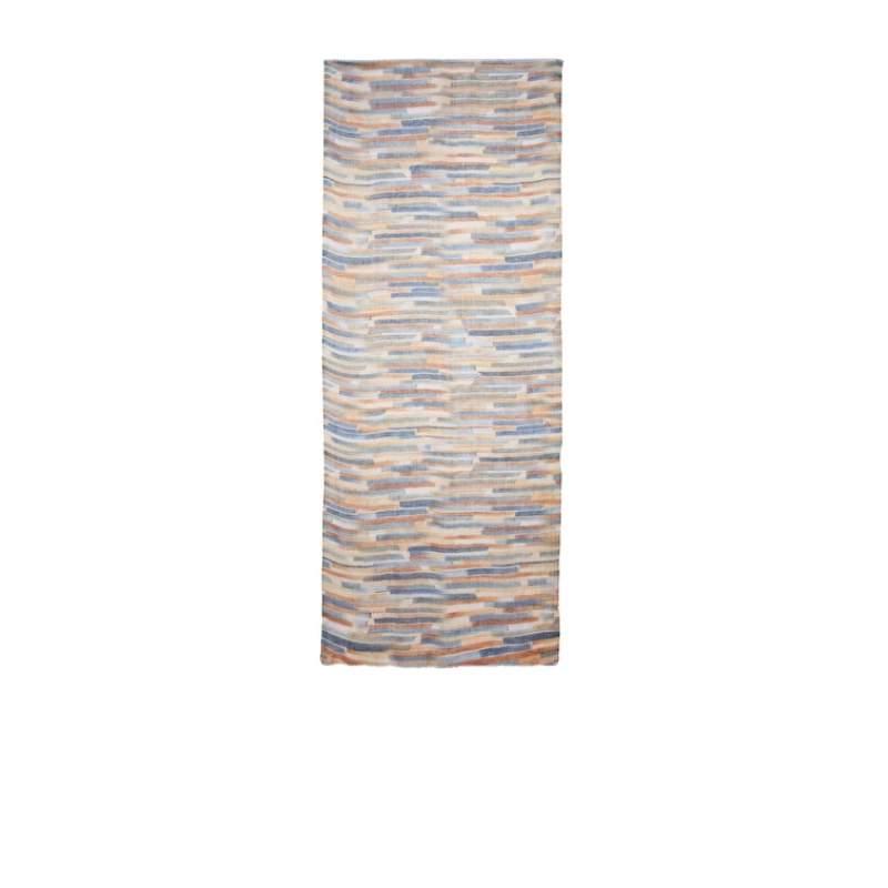 Navy Blue Camel Line Pattern Women Linen Shawl