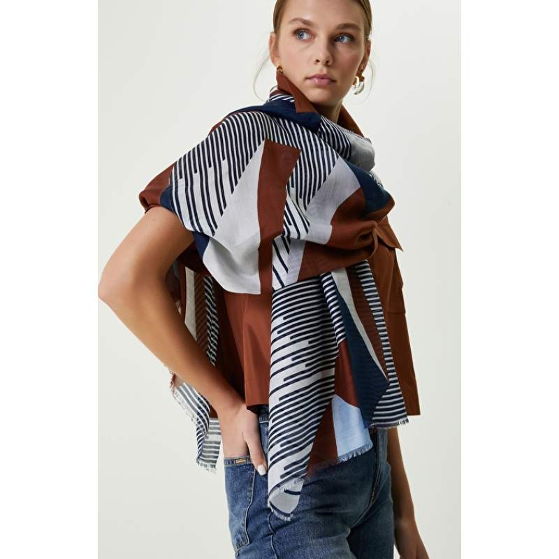 Navy Blue Brown Womens Shawl