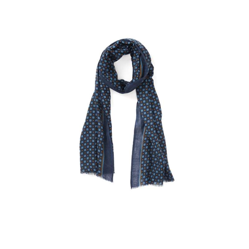 Navy Blue Patterned Men's Wool Shawl