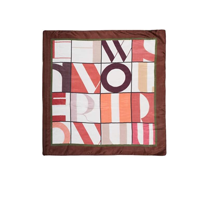 Ecru Brown Geometric Pattern Womens Silk Scarf Ecru Brown Geometric Pattern Womens Silk Scarf