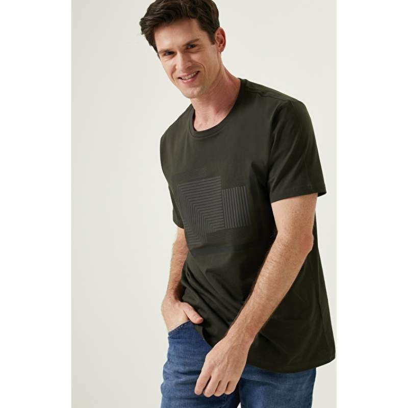 Khaki Printed Short Sleeve T-shirt