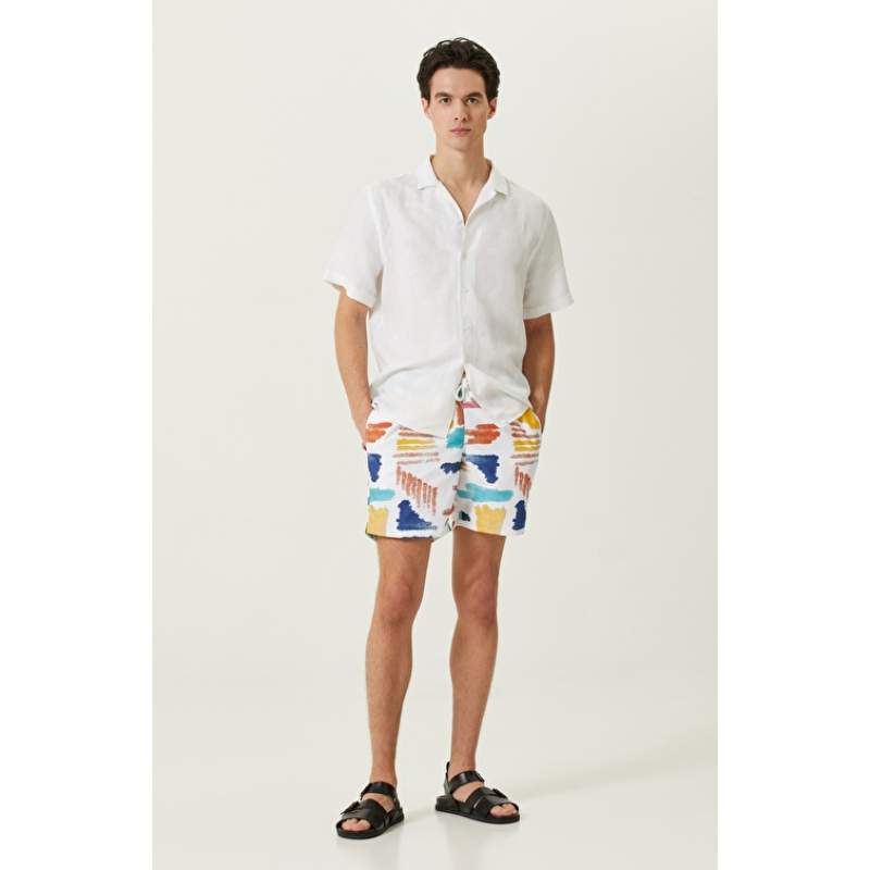 Saffron Patterned Elastic Waist Shorts Swimsuit