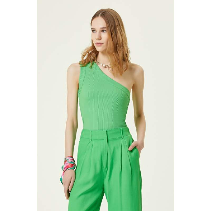 Green One-Shoulder Blouse