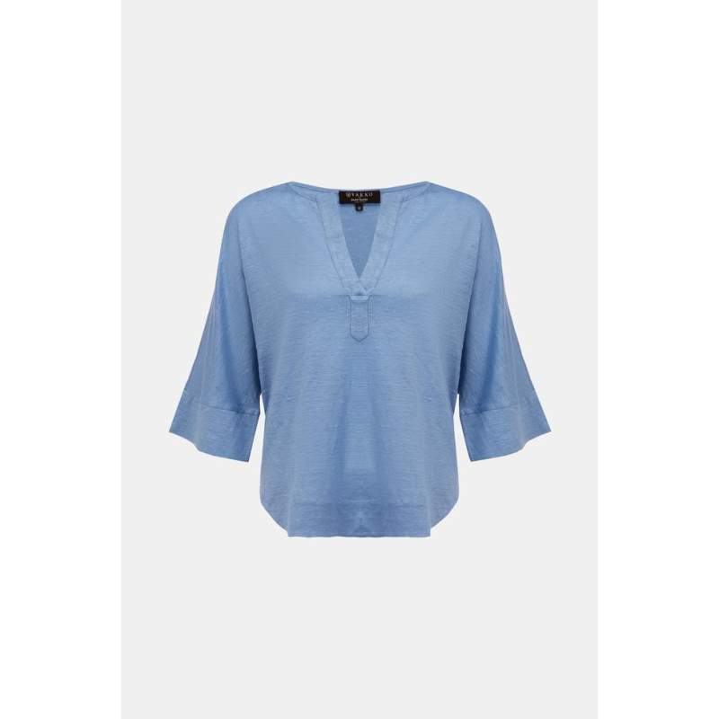 Vakko BLUE V-NECK BLOUSE