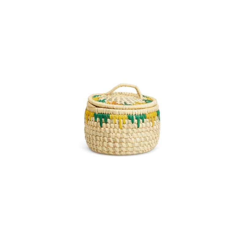 Vakko GREEN YELLOW COVERED JUTE BASKET S