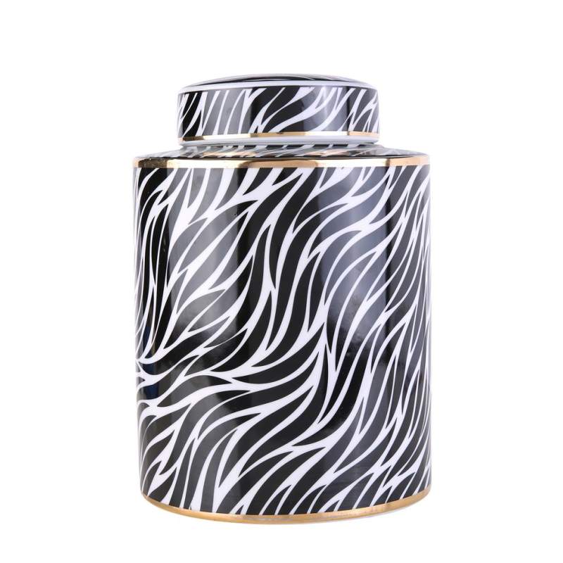 VAKKO ZEBRA PATTERNED PORCELAIN LID VASE