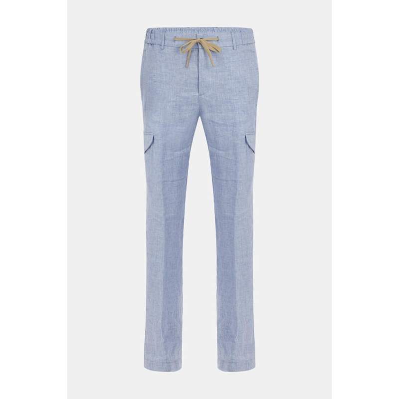 Vakko CARGO LINEN BLUE PANTS WITH POCKETS