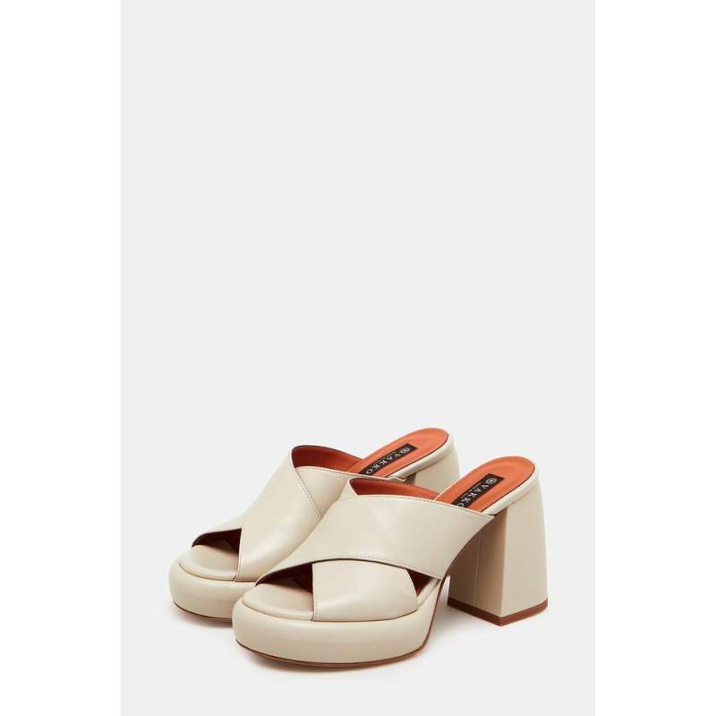 Vakko BEIGE LEATHER HEELED SLIPPER Vakko BEIGE LEATHER HEELED SLIPPER