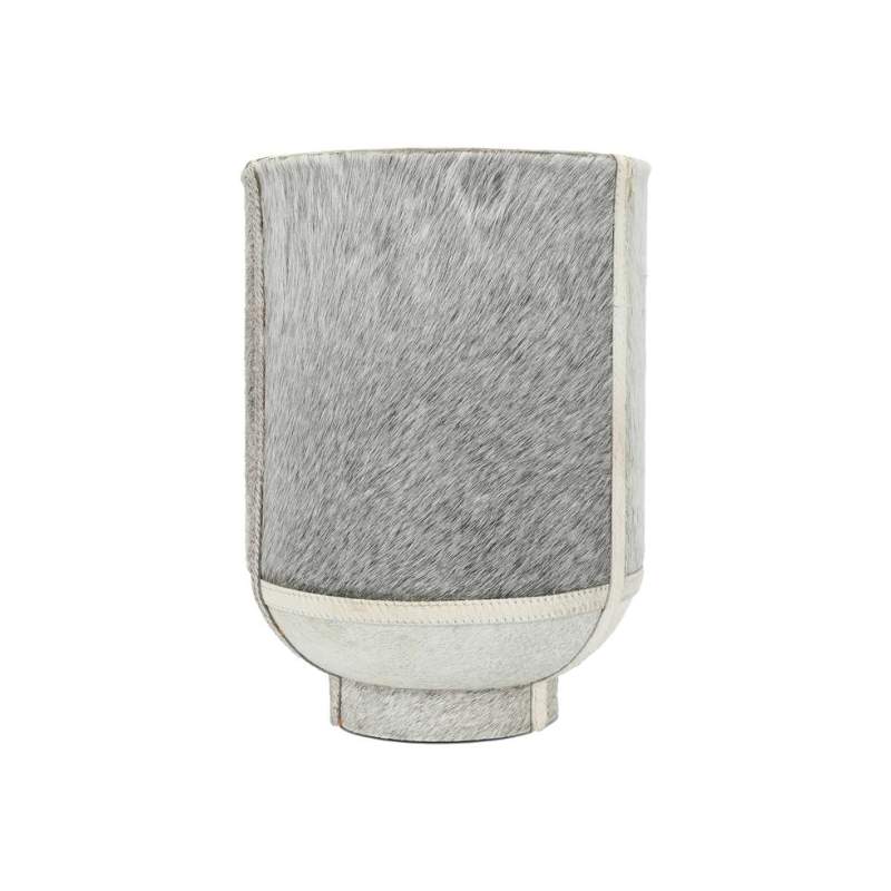 VAKKO GRAY LEATHER CYLINDER SMALL VASE