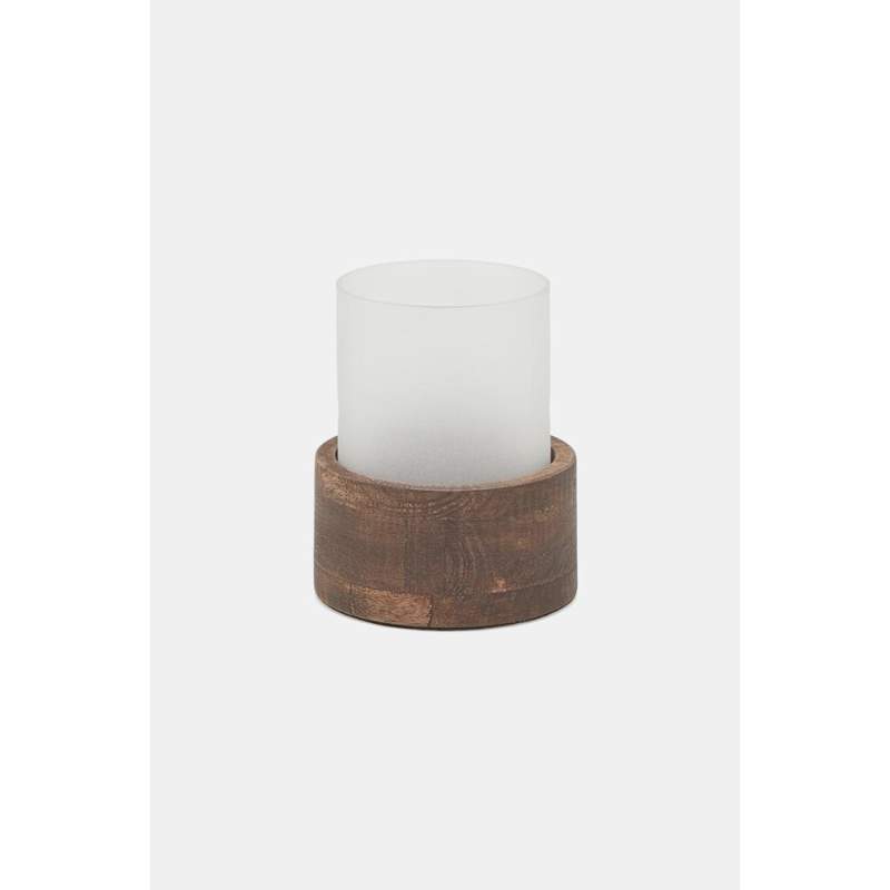 Vakko WOOD GLASS CANDLE HOLDER