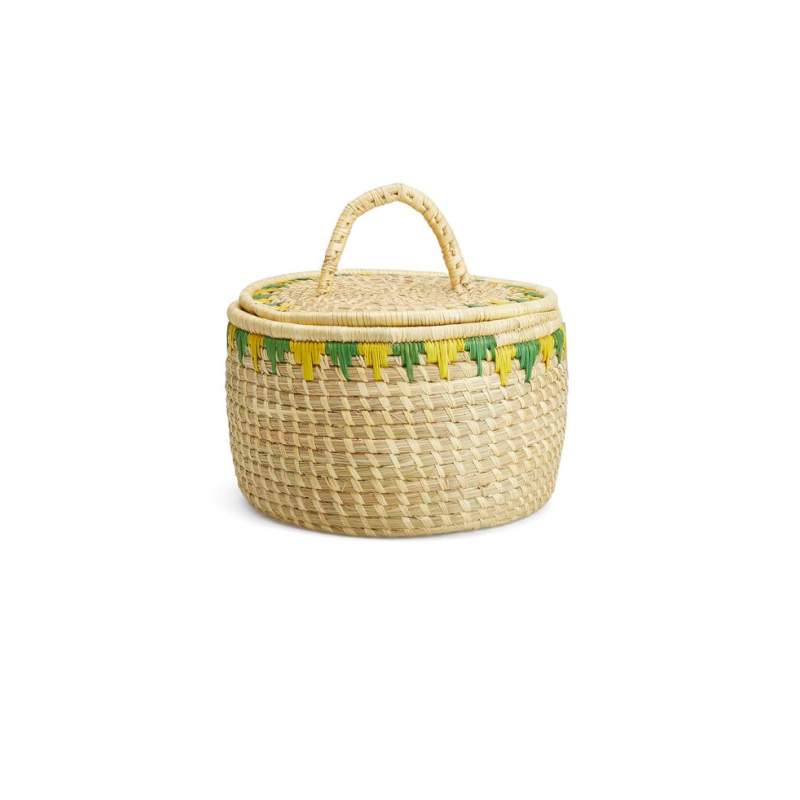 Vakko GREEN YELLOW COVERED JUTE BASKET M