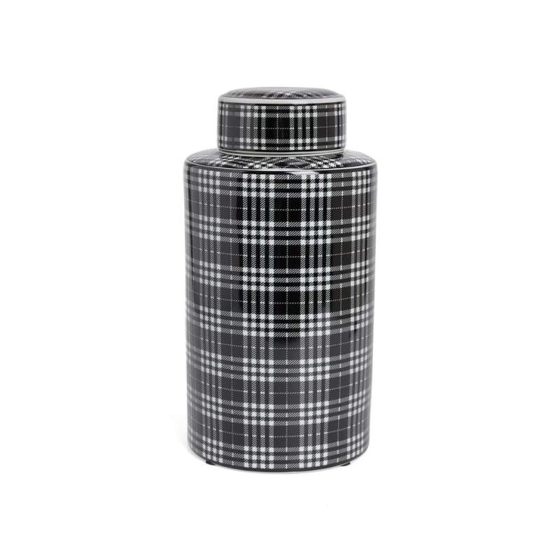 VAKKO BLACK/WHITE PATTERNED LID VASE
