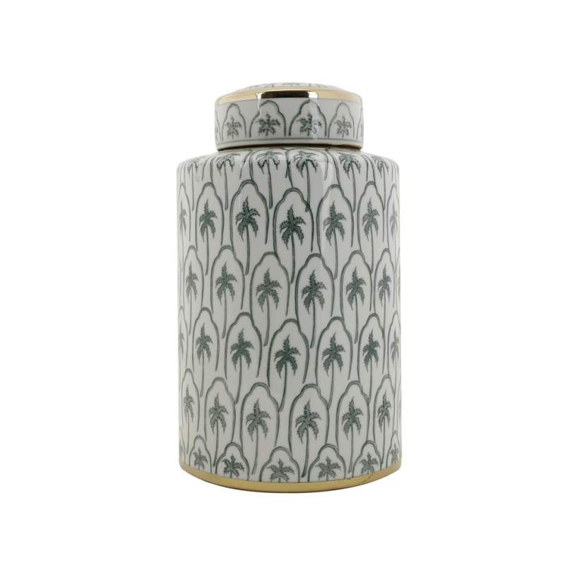 Vakko GREEN-WHITE PALMERAS CERAMIC VASE