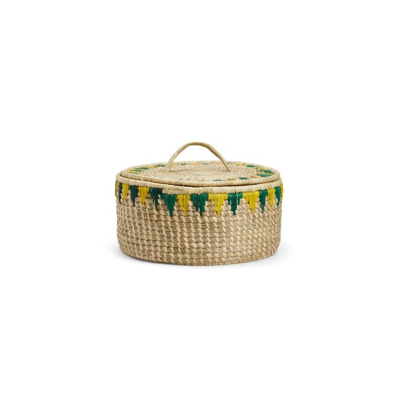Vakko GREEN YELLOW COVERED JUTE BASKET L