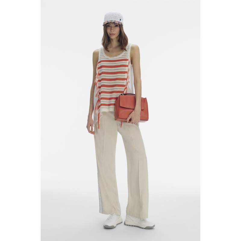 Vakko WHITE-ORANGE STRIPED BLOUSE