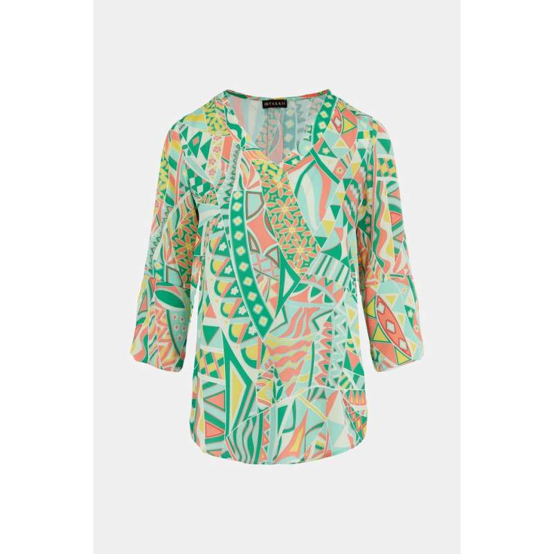 Vakko MULTI-COLOR V-NECK BLOUSE