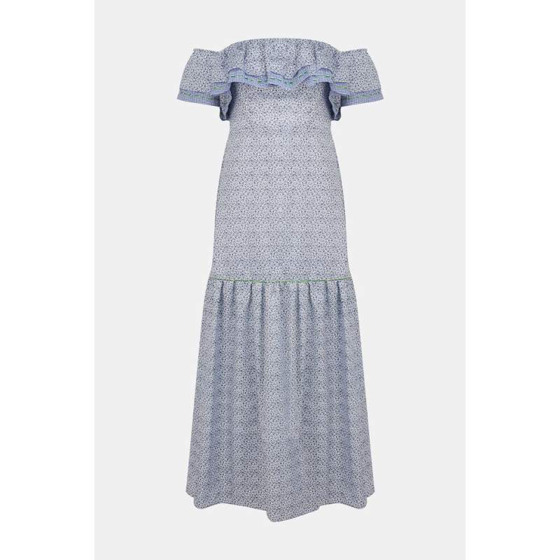 Vakko BLUE PATTERNED DRESS