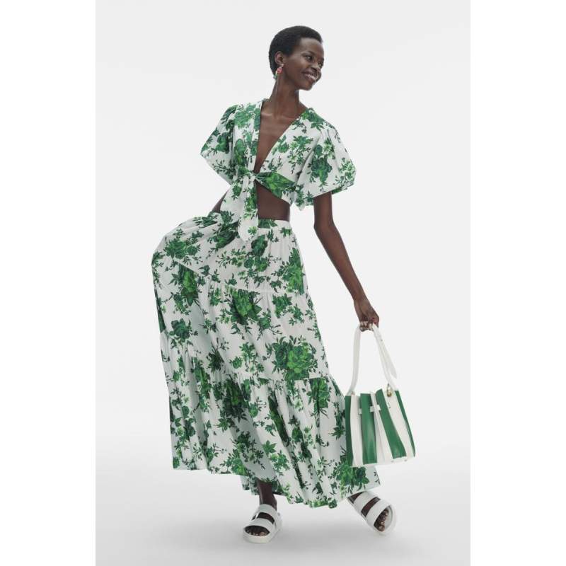 Vakko WHITE-GREEN FLOWER BLOUSE