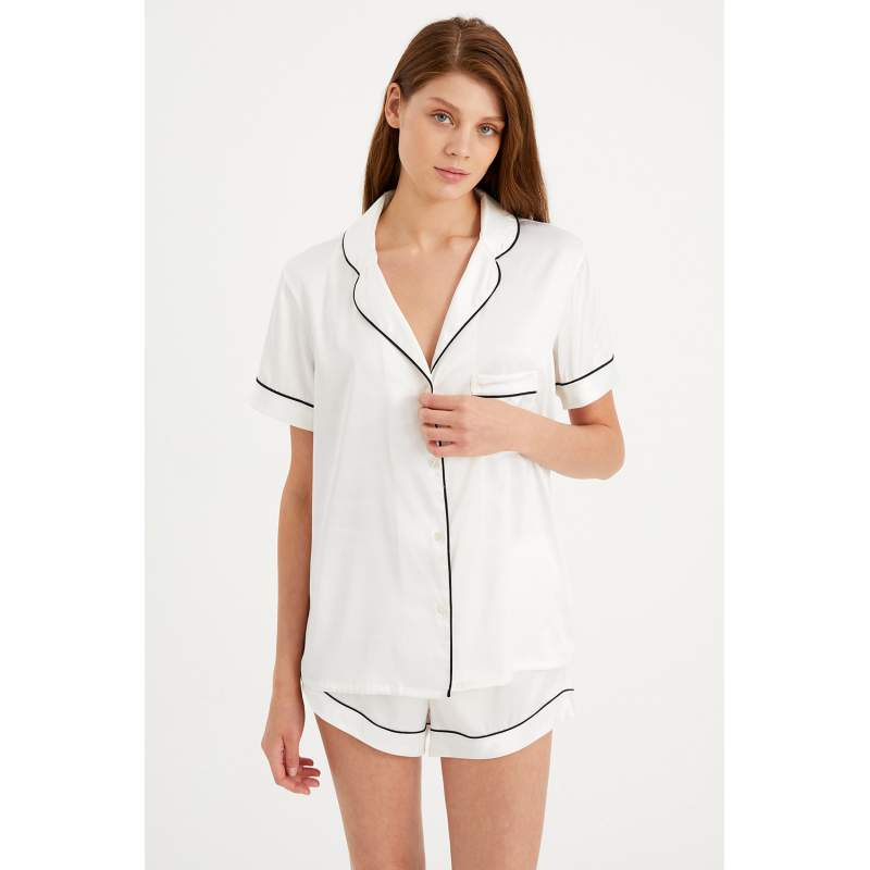 Alisa Piping Silk Satin Shorts Set