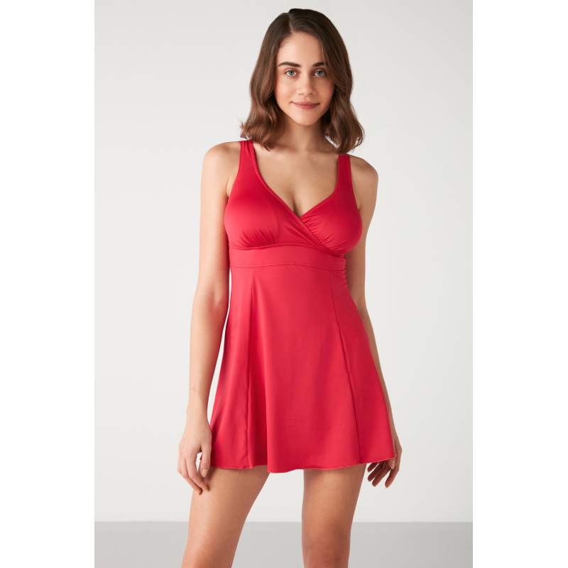 Naomi Solid Color Double Breasted Dress Swimsuit