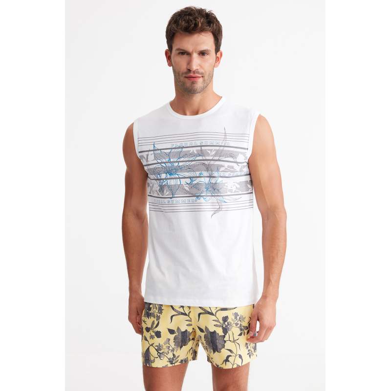 Sum Önü Printed Zero Sleeve Marine Tank Top